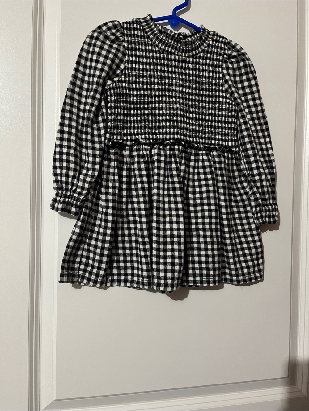 wonder nation Black & White Gingham Smocked Long-Sleeve Dress